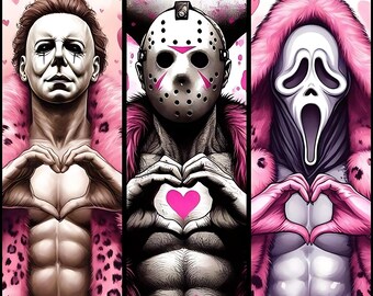 Valentines day tumbler. Horror, scream, Friday the 13th, Jason, Michael Myers,