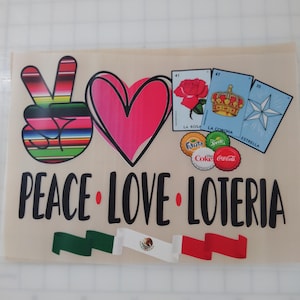DTF Print Peace Love Loteria Bingo Heart Cards Cartas Mexico Flag Colors Ready to Press