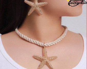 Conjunto de collar y aretes de estrella de mar, colgante de estrella de mar, conjunto de joyería nupcial, joyería junto al mar, conjunto de joyería de estrella de mar, joyería de moda, regalo para ella