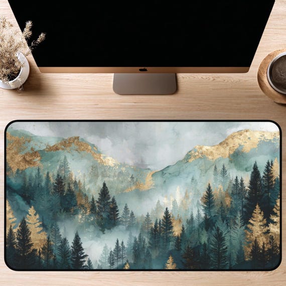 Misty Mountain Landscape Desk Mat: 12x18, 12x22, 16x32