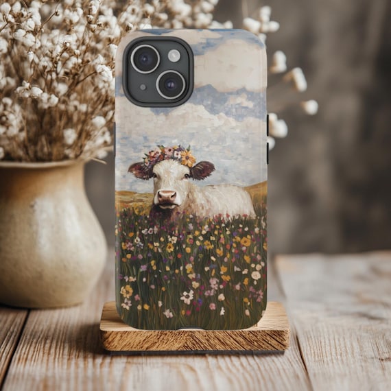 Cow Phone Case, Fits iPhone, Samsung Galaxy & Google Pixel Models, Nature Phone Case, Tough Phone Case, Vintage Style, Cow Lover Gift
