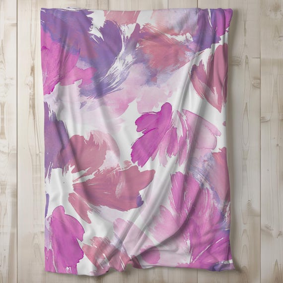 Pink & Purple Sherpa Blanket, Watercolor Fleece Blanket, Throw Blanket, Bedding, Gift Idea, Abstract Brushstrokes Girly Boho 50x60, 60x80