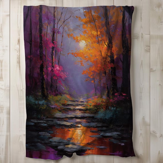 Autumn Sherpa Blanket, Fall Fleece Blanket, Forest Throw Blanket, Gift Idea, Fall Decor, Autumn Blanket, Nature Blanket Sunset 50x60 60x80