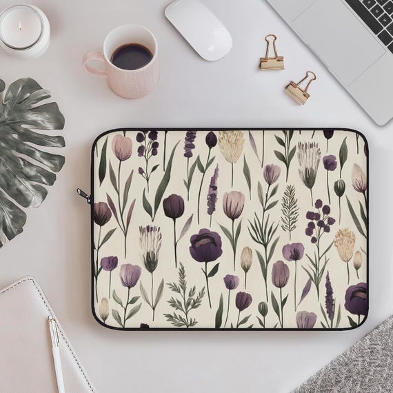 Flower Laptop Sleeve, Case for Macbook iPad, Feminine, Minimalist Boho, Laptop Cover, Back to School, Gift for Student, Floral 12" 13" 15"