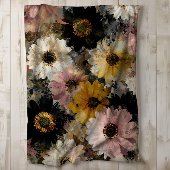 Flower Sherpa Blanket, Floral Fleece Blanket, Flower Throw Blanket, Bedding, Gift Idea, Moody Decor, Girl Blanket, 50x60, 60x80, Home Decor