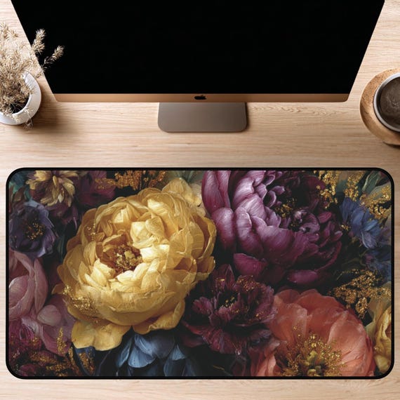 Elegant Floral Desk Mat: 12x18, 12x22, 16x32