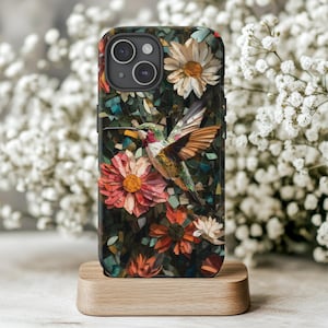 Hummingbird Phone Case, Fits iPhone, Samsung Galaxy & Google Pixel Models, Bird Phone Case, Mosaic Design, Nature, Floral, Flowers