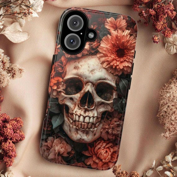 Boho Floral Skull Phone Case: Fits iPhone, Galaxy, Pixel