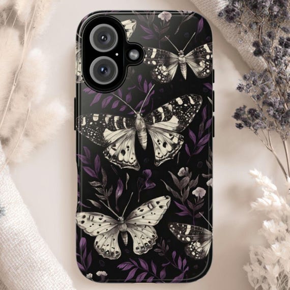Black & Purple Moth Tough Phone Case, Fits iPhone, Galaxy, Pixel