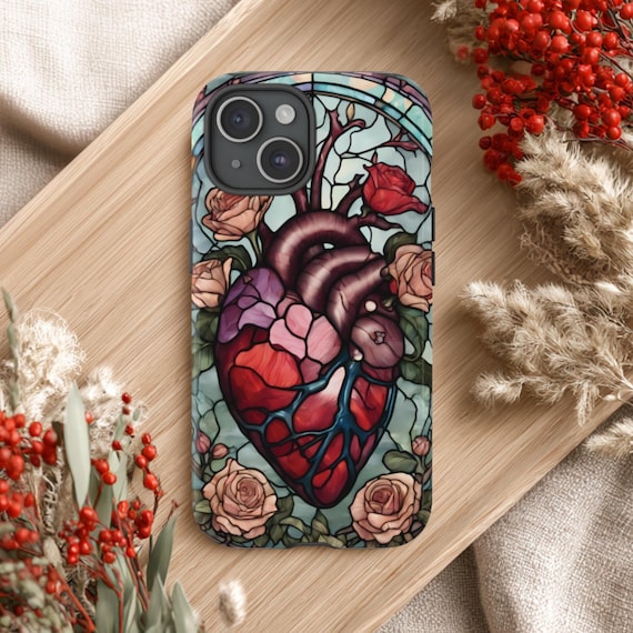 Stained Glass Phone Case, Anatomical Heart Phone Case, Fits iPhone, Samsung Galaxy & Google Pixel Models, Anatomy Phone Case, Nurse Gift