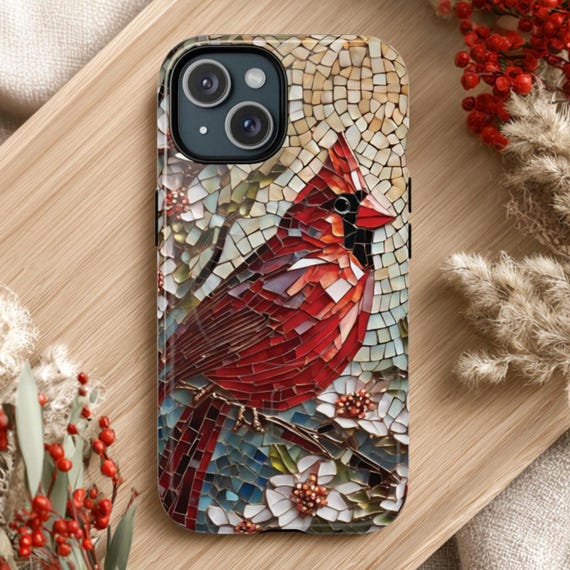 Cardinal Phone Case: Magsafe Compatible iPhone 14 15 16 17, Mosaic Design