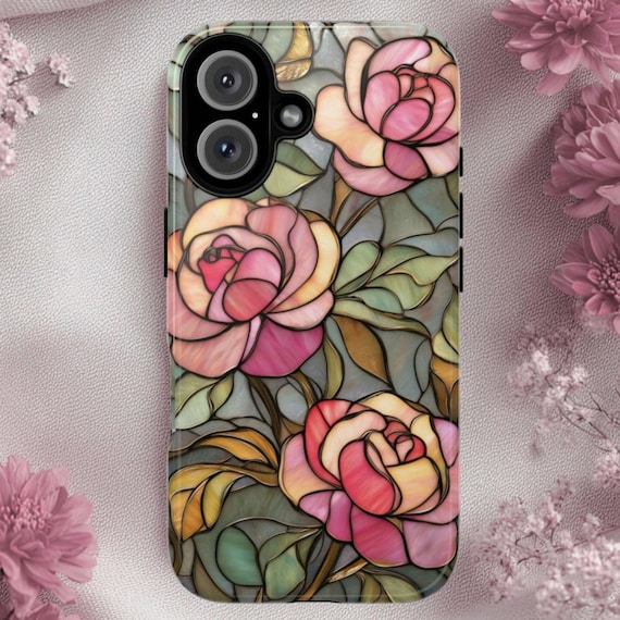 Stained Glass Roses Tough Phone Case: Fits iPhone, Galaxy, Pixel