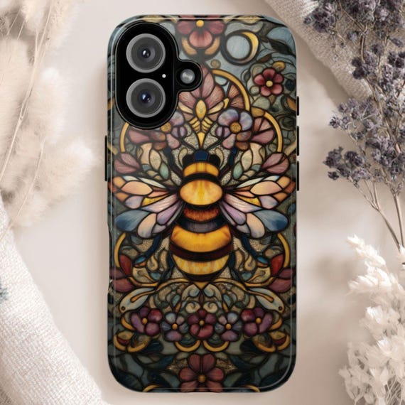 Stained Glass Bee Tough Phone Case: Fits iPhone, Galaxy, Pixel