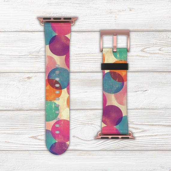 Circles Watch Band for Apple Watch Series 1 2 3 4 5 6 7 8 9 Ultra SE, Faux Leather, Stainless Steel Hardware, Women's Smartwatch Strap