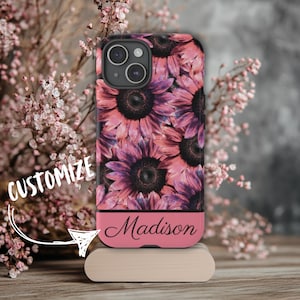 Sunflower Phone Case, Personalized Phone Case, Fits iPhone, Samsung Galaxy & Google Pixel Models, Custom Phone Case, Pink Phone Case, Floral