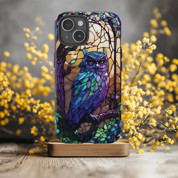Owl Phone Case, Fits iPhone, Samsung Galaxy & Google Pixel Models, Stained Glass Phone Case, Owl Lover Gift, Whimsy, Nature Phone Case