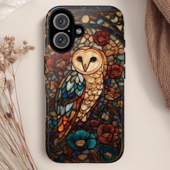Stained Glass Owl Tough Phone Case: Fits iPhone, Galaxy, Pixel
