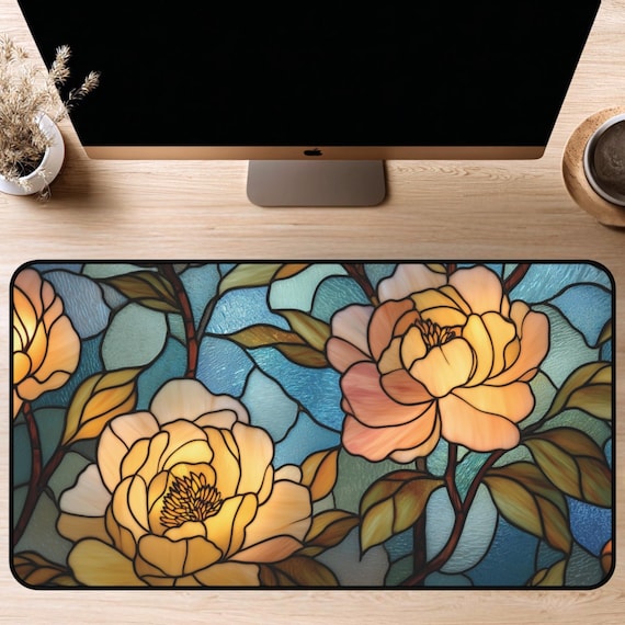 Stained Glass Peony Desk Mat | 12x18, 12x22, 16x32