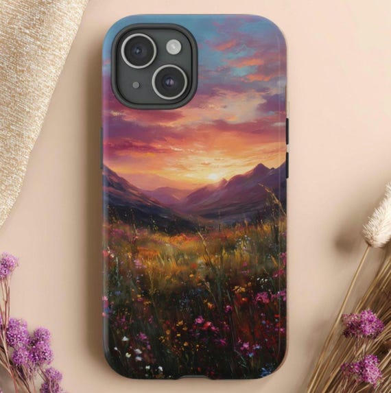 Mountains & Wildflowers Tough Phone Case, Fits iPhone, Galaxy, Pixel
