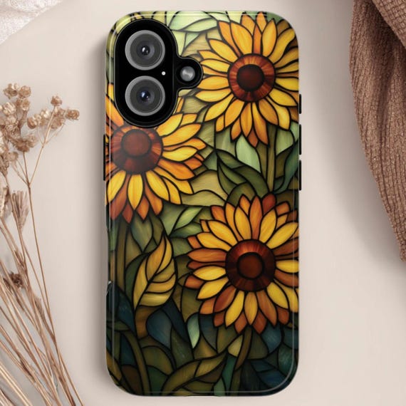 Stained Glass Sunflowers Tough Phone Case: Fits iPhone, Galaxy, Pixel