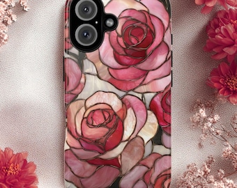 Stained Glass Rose Tough Phone Case, Fits iPhone, Galaxy, Pixel
