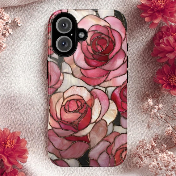 Stained Glass Rose Tough Phone Case, Fits iPhone, Galaxy, Pixel