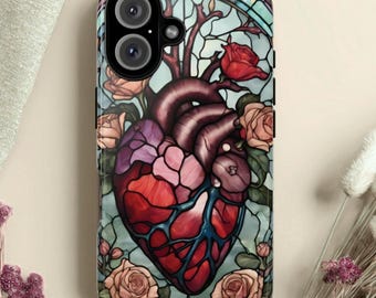 Stained Glass Anatomical Heart Tough Phone Case: Fits iPhone, Galaxy, Pixel
