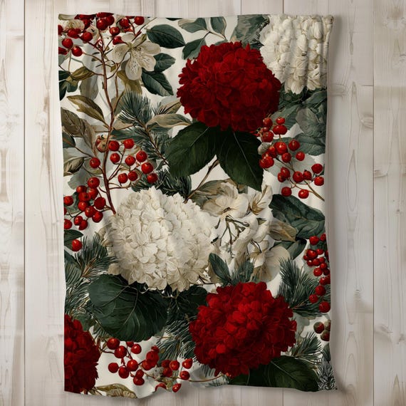 Christmas Sherpa Blanket, Floral Fleece Blanket, Flower Throw Blanket, Bedding, Gift Idea, Holiday Decor, Winter Blanket, 50x60, 60x80