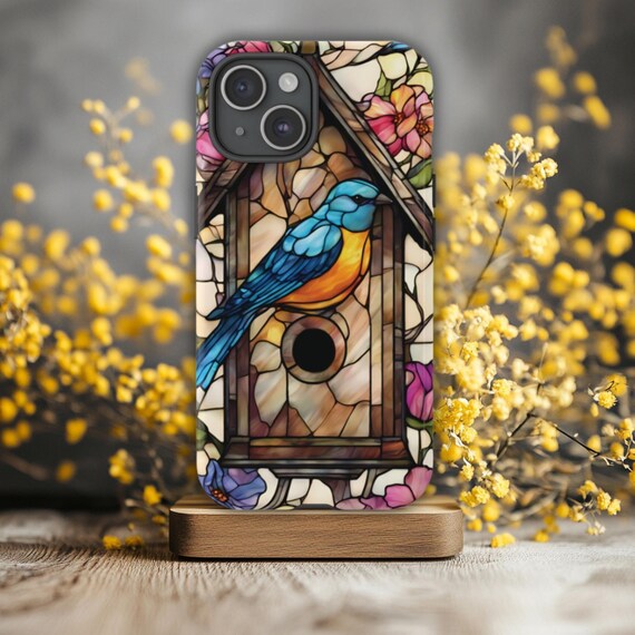 Bird Phone Case, Stained Glass Design, Fits iPhone, Samsung Galaxy & Google Pixel Models, Birdhouse Phone Case, Spring Phone Case, Summer