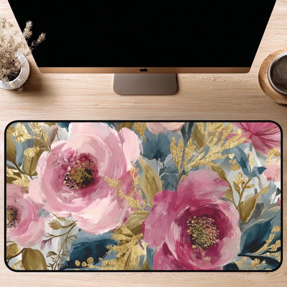 Elegant Floral Desk Mat: 12x18, 12x22, 16x32