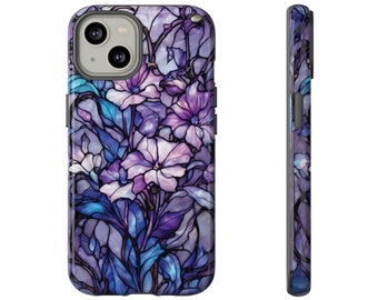 Vidrieras Púrpura & Azul Floral Funda para teléfono celular / Fundas para iPhone / Fundas para Samsung Galaxy / Fundas para Google Pixel / 46 modelos diferentes