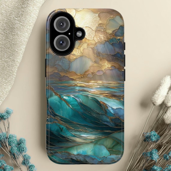 Stained Glass Ocean Sunset Tough Phone Case: Fits iPhone, Galaxy, Pixel
