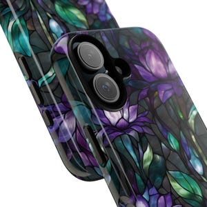 Stained Glass Purple Floral Tough Phone Case: Fits iPhone, Galaxy, Pixel image 2