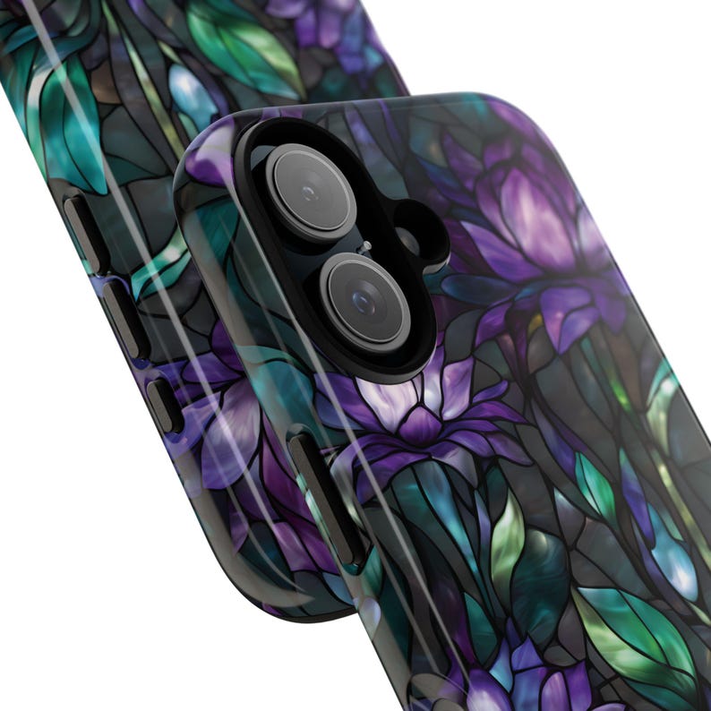 Stained Glass Purple Floral Tough Phone Case: Fits iPhone, Galaxy, Pixel image 2