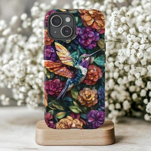 Hummingbird Phone Case, Fits iPhone, Samsung Galaxy & Google Pixel Models, Bird Phone Case, Flower Phone Case, Nature, Pretty, Purple Green