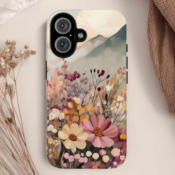Mountains & Wildflowers Tough Phone Case, Fits iPhone, Galaxy, Pixel