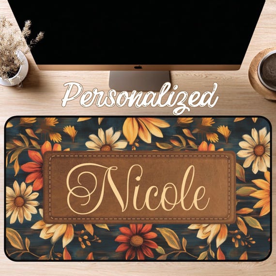 Personalized Desk Mat, Floral Desk Pad, Custom Mousepad, Boho Desk Mat, Office Decor, College Dorm Decor, Keyboard Mat, Flower Desk Pad