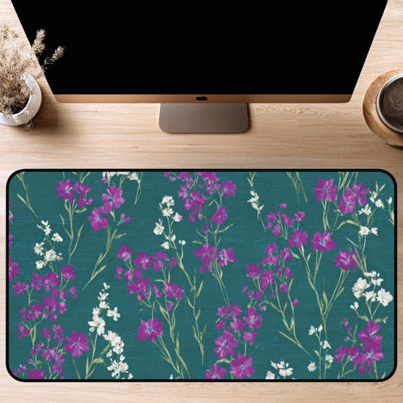 Purple & Teal Floral Desk Mat | 12x18, 12x22, 16x32