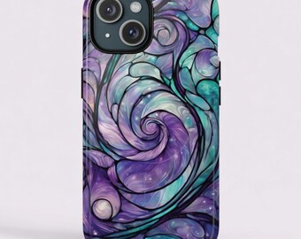 Purple & Teal Swirl Tough Phone Case, Magsafe Compatible iPhone 14 15 16 17