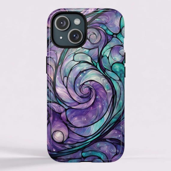 Purple & Teal Swirl Tough Phone Case, Magsafe Compatible iPhone 14 15 16 17