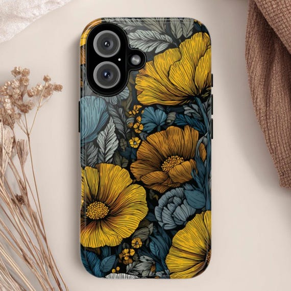 Blue & Yellow Floral Phone Case: Fits iPhone, Galaxy, Pixel