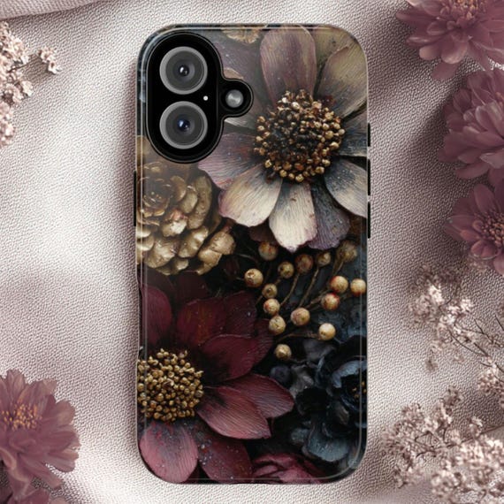Moody Dark Floral Tough Phone Case: Fits iPhone, Galaxy, Pixel