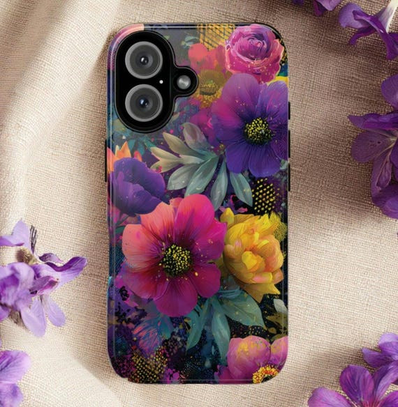 Pink & Purple Flower Tough Phone Case, Fits iPhone, Galaxy, Pixel