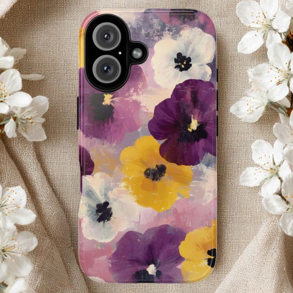 Purple & Yellow Floral Tough Phone Case | Fits iPhone, Galaxy, Pixel