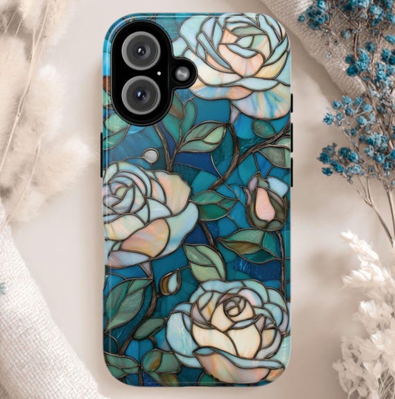 Stained Glass Roses Tough Phone Case: Fits iPhone, Galaxy, Pixel