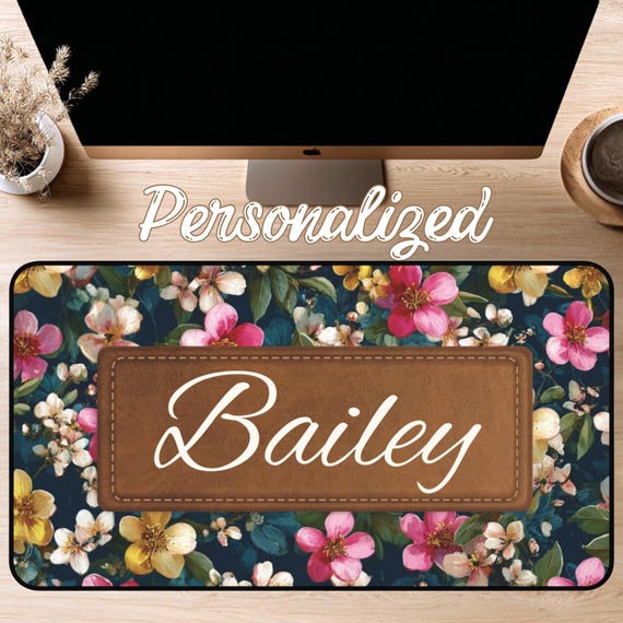 Personalized Spring Floral Desk Mat: 12x18, 12x22, 16x32
