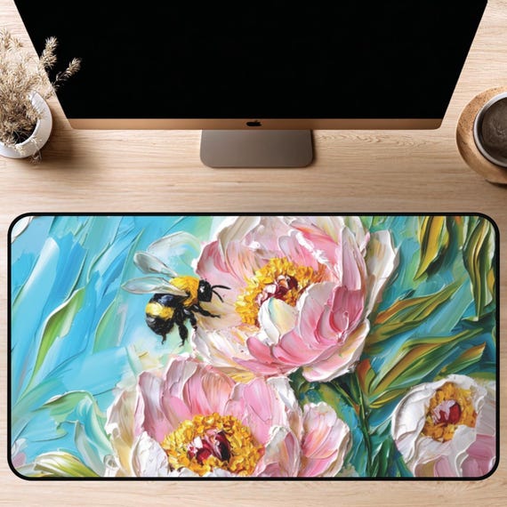 Spring Floral Bee Desk Mat: 12x18, 12x22, 16x32