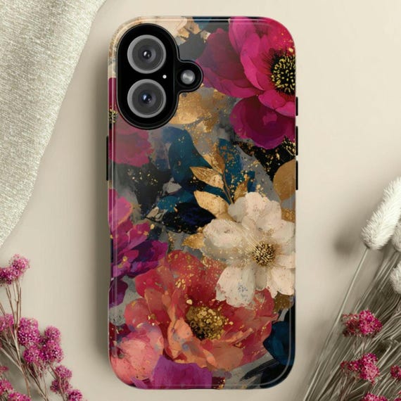 Pink & Gold Glam Floral Tough Phone Case, Fits iPhone, Galaxy, Pixel