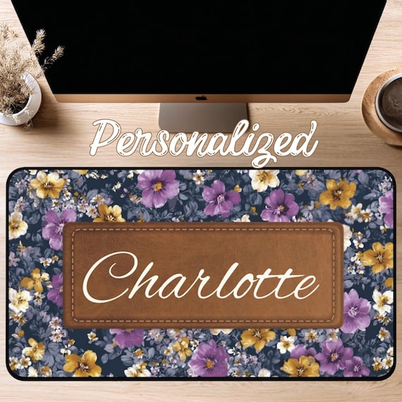 Personalized Purple Floral Desk Mat: 12x18, 12x22, 16x32