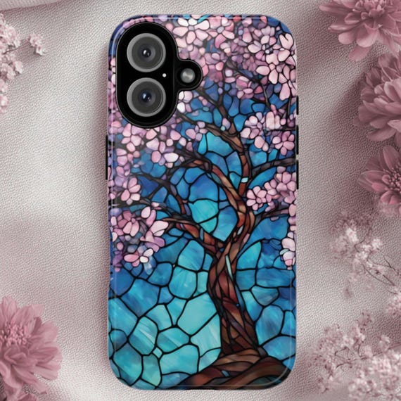 Stained Glass Cherry Blossom Tree Phone Case: Fits iPhone, Galaxy, Pixel